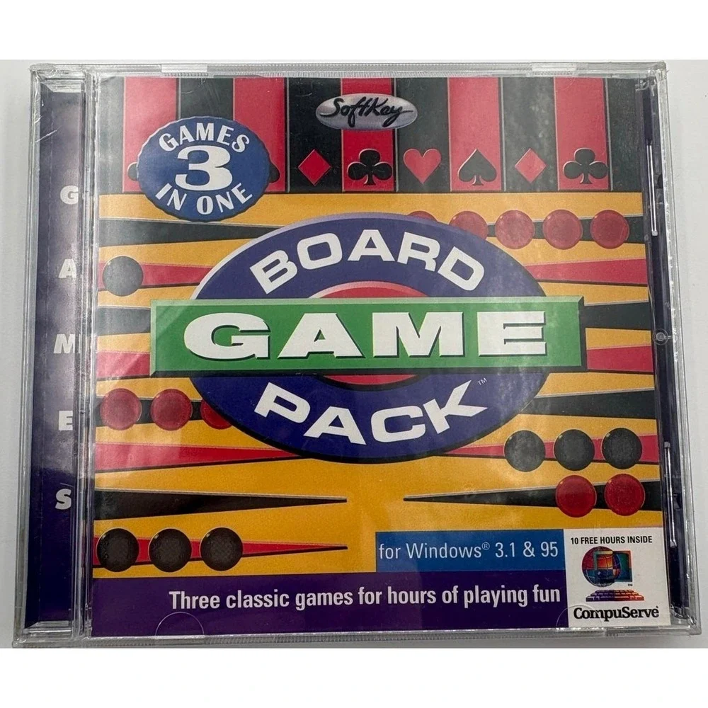 Board Game Pack PC CD-ROM 1997 SoftKey Windows 3.1 & 95‎ New Sealed Retro Game